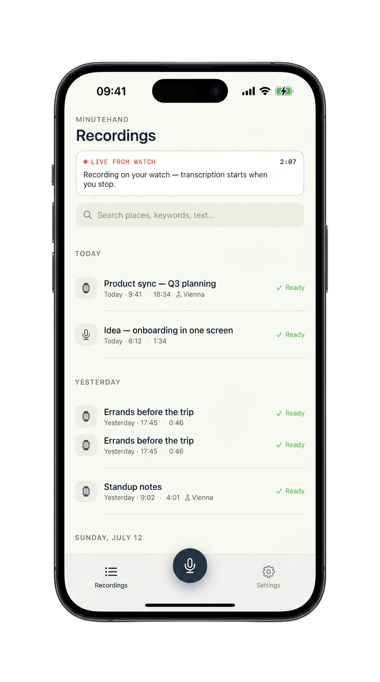 MinuteHand on iPhone — live from your Apple Watch